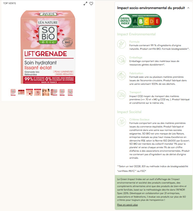 Exemple de fiche produit GII pour LIFT GRENADE